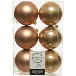 6x Kunststof kerstballen glanzend/mat camel bruin 8 cm kerstboom versiering/decoratie - Kerstbal