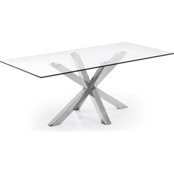 Kave Home - Argo glazen tafel met roestvrij stalen poten 200 x 100 cm