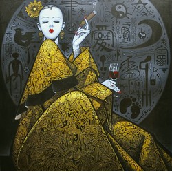 Fine Asianliving Oil Painting 100% Handpainted Black Frame 100x100cm