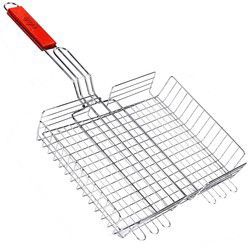 Elite BBQ/barbecue rooster - grill mand - metaal/hout - 32 x 57 x 5 cm - barbecueroosters