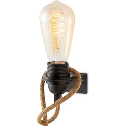 Zwart Vintage Muurlamp - Metalen Wandlamp - Met E27 fitting - 10 x 6 x 4 (BxDxH) - Voor hal en slaapkamer - Met schakelaar - Lichtbron niet inbegrepen