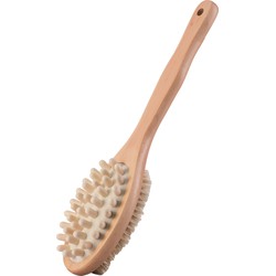 MSV Bad/douche scrub massage borstel - hout - 32 cm - 2-in-1 - hard/zacht - Badkameraccessoireset