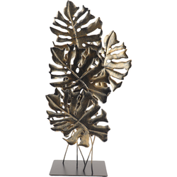 MISOU Ornament op Voet - voor Binnen - op Standaard - Vensterbank Decoratie - Monstera - Goud - 57cm - Metaal