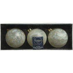 3x stuks luxe glazen kerstballen brass wit met goud 8 cm - Kerstbal