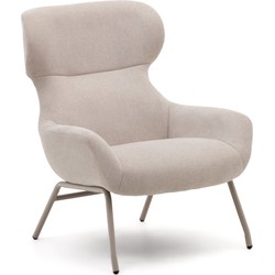 Kave Home - Belina-fauteuil van beige chenille en staal met witte afwerking