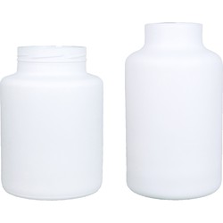 Set van 2 bloemenvazen - wit mat glas - 20 x 15 cm en 25 x 15 cm - Vazen