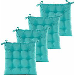 Anna's collection Stoelkussen gewatteerd - 4x - turquoise blauw - 38 x 38 cm - tuinstoelkussens