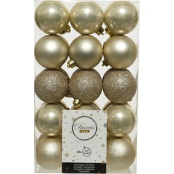 30x stuks kunststof kerstballen licht parel/champagne 6 cm glans/mat/glitter - Kerstbal