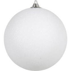 1x Witte grote kerstbal met glitter kunststof 13,5 cm - Kerstbal