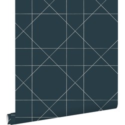 ESTAhome behang grafische lijnen donkerblauw - 0,53 x 10,05 m - 139093