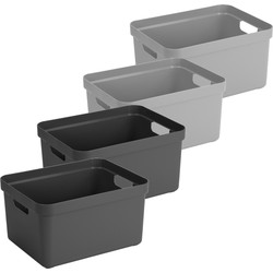 Set van 4x stuks zwart/grijze opbergboxen/opbergmanden van 45 x 35 x 24 cm - Opbergbox