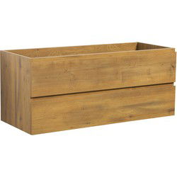 Badplaats Wastafel Onderkast Angela 120 x 48 cm - Eiken - Hangend Wastafelmeubel Met Lades