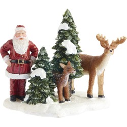LuVille Kerstdorp Miniatuur Kerstman met Herten - L9 x B8 x H9 cm