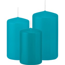 Stompkaarsen set van 6x stuks turquoise blauw 8-10-12 cm - Stompkaarsen