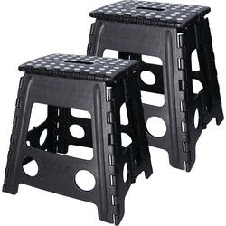 Benson Opvouwbaar krukje - 2x stuks - zwart - 39 cm - tot 120 kg - Huishoudkrukjes