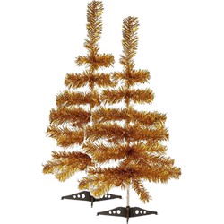 2x stuks kleine gouden kerstbomen van 60 cm - Kunstkerstboom