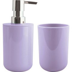 MSV Zeeppompje en drink/tandenborstel beker - badkamer set Porto - kunststof - lila paars - Badkameraccessoireset