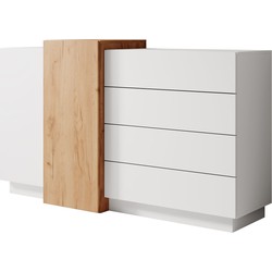 Meubella Dressoir Three - Wit - Eiken - 160 cm