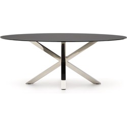 Kave Home - Argo ovale glazen tafel met roestvrijstalen poten Ø 200 x 100 cm