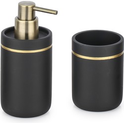 Badkamer set Black & Gold - Zeeppompje & Beker - Goud / Zwart