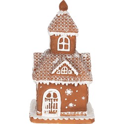 Clayre & Eef Gingerbread house met LED Huis 25 cm Bruin Polyresin Peperkoekhuisje
