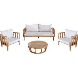 MATARO LOUNGE SET 4PCS (2X CHAIR  BENCH 79X166X60 5CM  TABLE 80X80X24 5CM) (000314)  -  WOOD ACACIA LIGHT TEAK LOOK