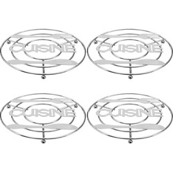 4x Stuks ronde pannen onderzetter zilver Cuisine 20 cm van verchroomd metaal - Panonderzetters