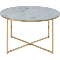 Salontafel Wit Ø80cm - Glas - Goud Onderstel - Tafel Felien