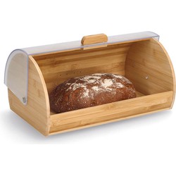 Zeller luxe brood bewaar trommel - bamboe - met transparante klep/deksel - 39 x 25 x 19 cm - Broodtrommels