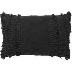 Dutch Decor FARA - Kussenhoes 40x60 cm - 100% katoen - met franjes - Raven - zwart - Dutch Decor