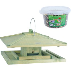 Japans vogelhuisje/voedersilo hout 38 cm inclusief 4-seizoenen energy vogelvoer - Vogelhuisjes