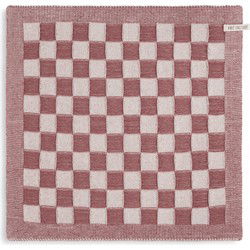 Knit Factory Gebreide Keukendoek - Keukenhanddoek Block - Ecru/Stone Red - 50x50 cm