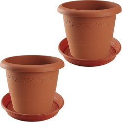 2x stuks bloempotten met onderschaal terra cotta rond diameter 40 cm - Plantenpotten