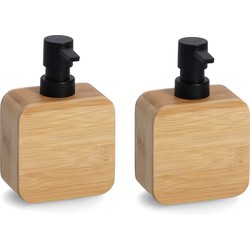 Set van 2x Zeeppompje/dispenser bamboe hout 10 x 15 cm - luxe kwaliteit - Zeeppompjes