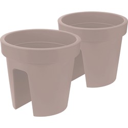 Set van 3x stuks balkon plantenpotten/bloempotten taupe 28 x 25 cm van kunststof - Plantenpotten