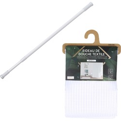 Douchegordijn met ringen - wit - polyester - 180 x 200 cm - incl ophangstang uitschuifbaar 70-120 cm - Douchegordijnen