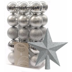 30x stuks kunststof kerstballen 6 cm inclusief ster piek zilver - Kerstbal