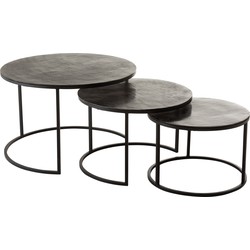 J-line - Set 3 Bijzettafels Rond Oxidize Aluminium/ijzer Antiek Zwart/groen - 75.5x75.5x40cm