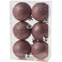 18x Kunststof kerstballen glitter roze 6 cm kerstboom versiering/decoratie - Kerstbal