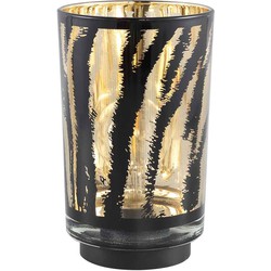 PTMD Maudy Windlicht Zebra LED - H20 x Ø12 cm - Glas - Zwart/goud