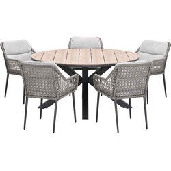 Garden Impressions Pemba tuinset 6-delig - Tulli tuintafel Ø148x75 cm - light teak vironwood