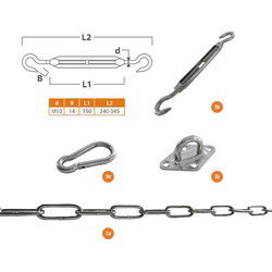 Schaduwdoek bevestigingsset driehoek RVS A4 M10 spanner