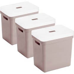 Set van 3x opbergboxen/opbergmanden roze van 25 liter kunststof met transparante deksel - Opbergbox