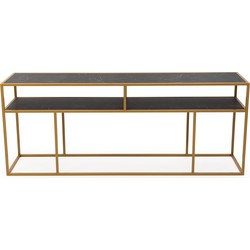 Stalux Side-table 'Teun' 200cm, kleur goud / zwart marmer