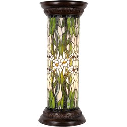 LumiLamp Zuil Tiffany  Ø 31x78 cm  Groen Wit Glas Rond Bloemen Bureaulamp Tiffany