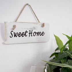 Cosmo Casa Wandbord Sweet Home - Decoratief - Houten Bord - Shabby Look - Wit - 10x25x1cm