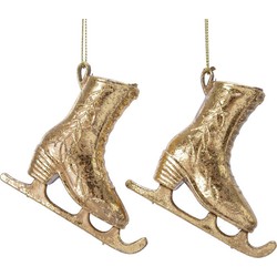 2x Kerstboomversiering schaats ornamenten goud 8 cm - Kersthangers