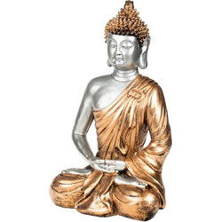 Concorde Boeddha beeld - goud- en zilverkleurig - binnen - 35 cm - Beeldjes
