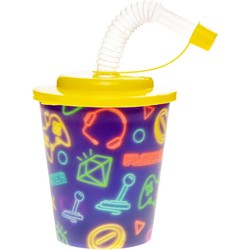 Decopatent® 12 STUKS GAMER 3D Drink Beker met Rietje en Deksel - 250ML - Gamers Plastic Bekers - Kinderfeestje - Kinderverjaardag Bekertjes - Traktatie - Uitdeelcadeaus