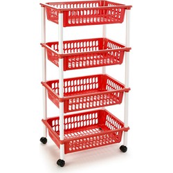 Plasticforte Keukentrolley op wieltjes - 4-laags - rood - 85 cm - Opberg trolley